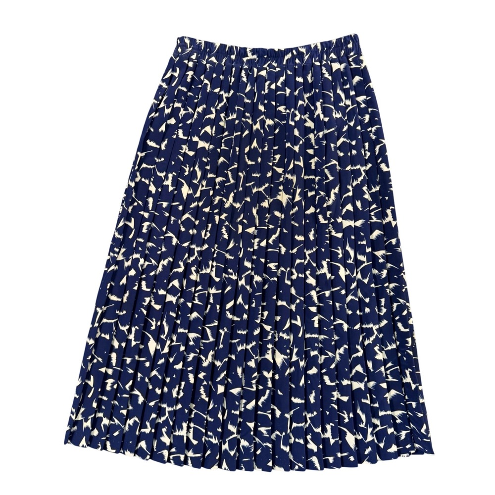 VTG Andrea Gayle Blue Pleated Midi Skirt Womens M Abstract Print Minimalist Chic